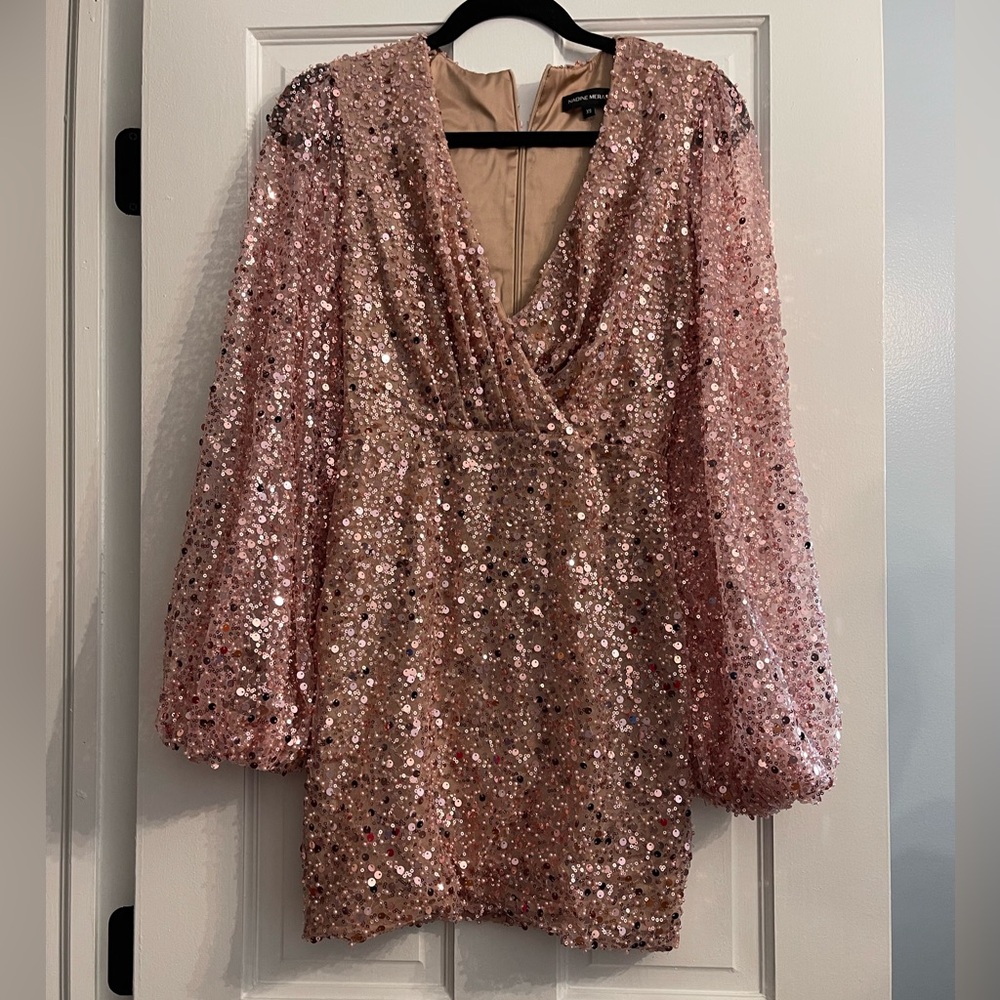 NADINE MERABI Blush Sequin Dress
